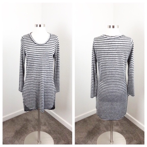 Coverstitched striped long sleeve high low dress - Picture 1 of 8